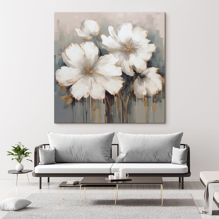 Schilderij van witte bloemen Schilderij van witte bloemen