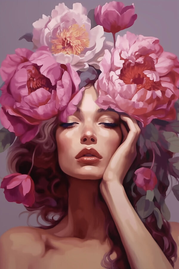 Vrouw met bloemen op haar hoofd Vrouw met bloemen op haar hoofd