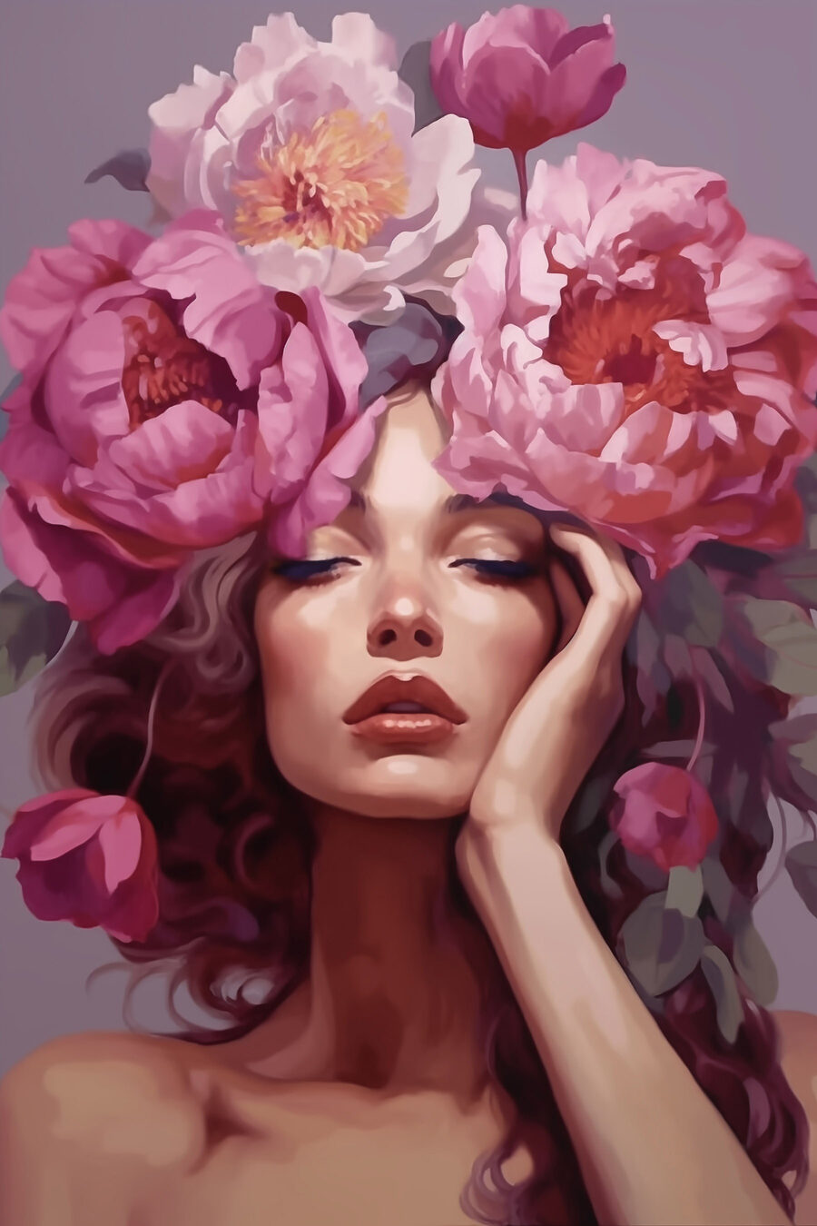 Vrouw met bloemen op haar hoofd Vrouw met bloemen op haar hoofd