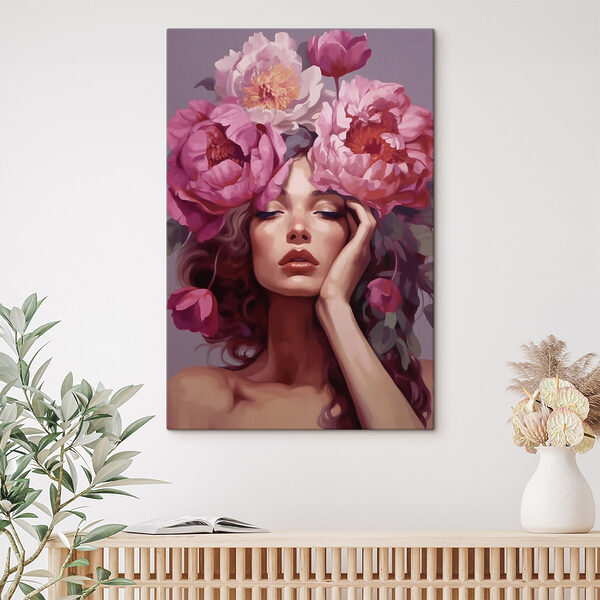 Vrouw met bloemen op haar hoofd Vrouw met bloemen op haar hoofd