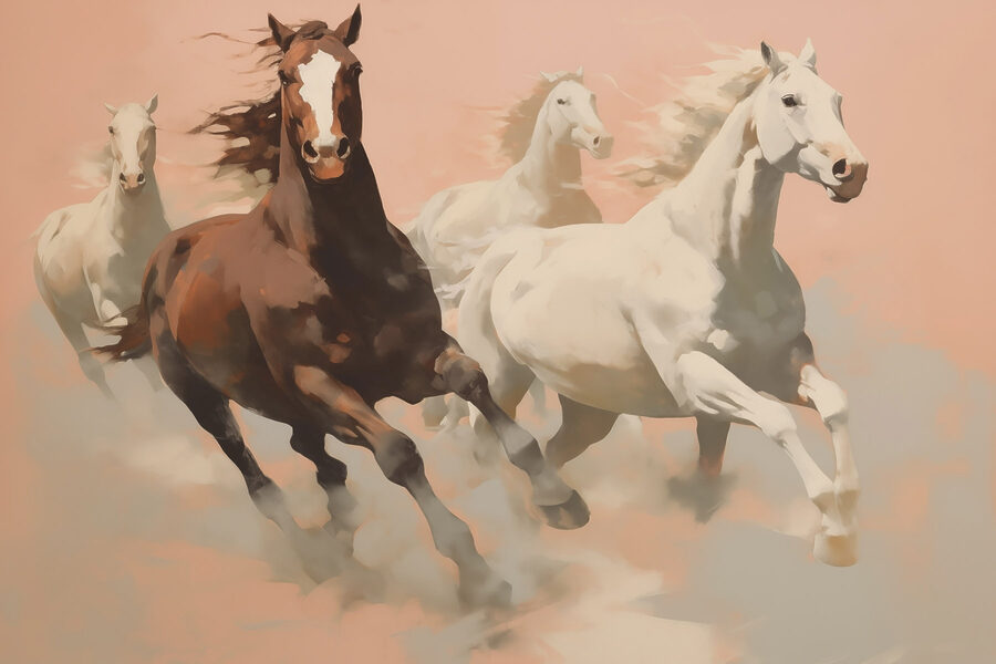 Groep rennende paarden