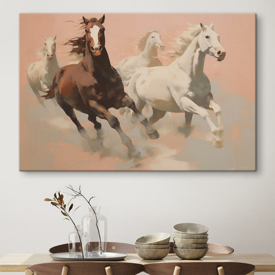 Groep rennende paarden