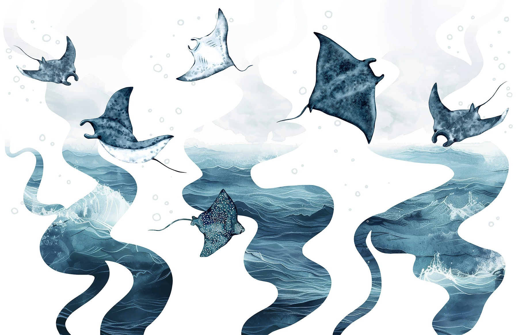 Group of stingrays in the water Group of stingrays in the water