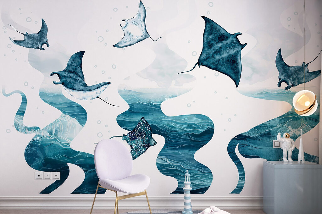 Group of stingrays in the water Group of stingrays in the water