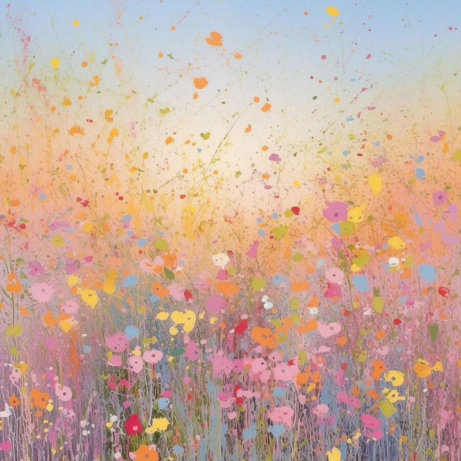 Painting of flowers in a field Painting of flowers in a field