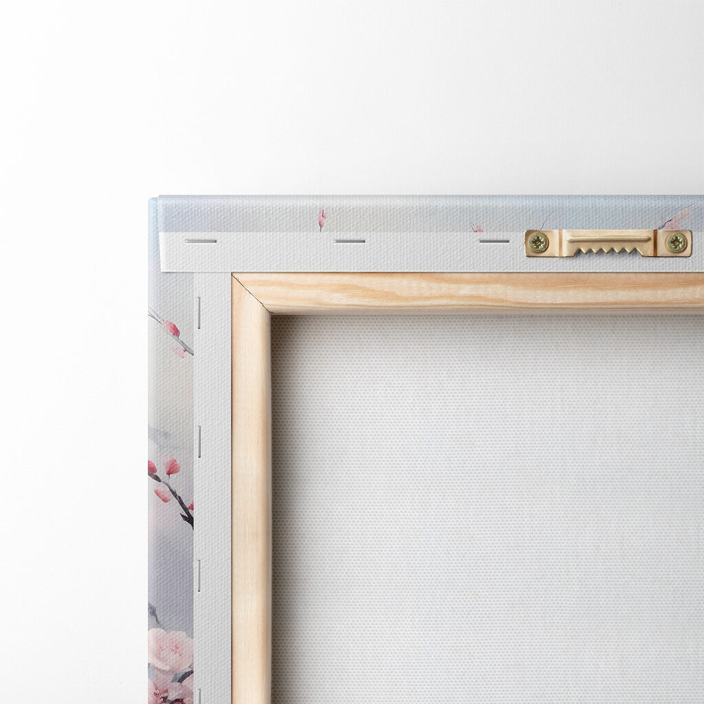 Bird on a branch with pink flowers