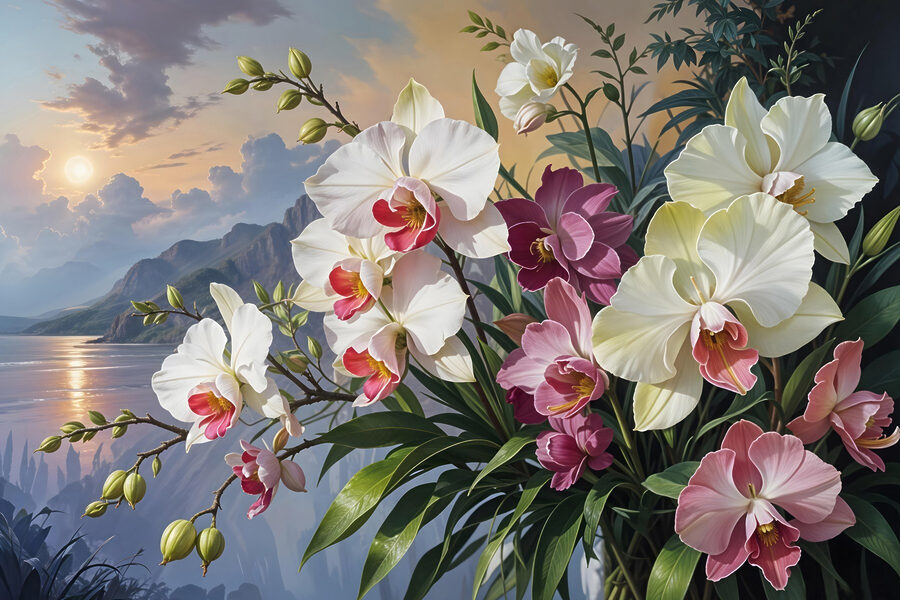 Schilderij van bloemen in een vaas