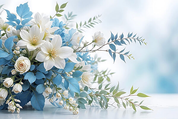 Boeket van witte en blauwe bloemen Boeket van witte en blauwe bloemen