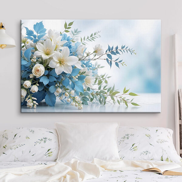 Boeket van witte en blauwe bloemen Boeket van witte en blauwe bloemen