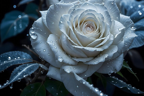 Witte roos met waterdruppels erop Witte roos met waterdruppels erop