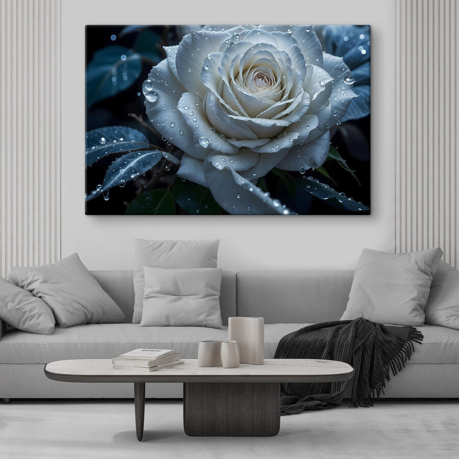 Witte roos met waterdruppels erop