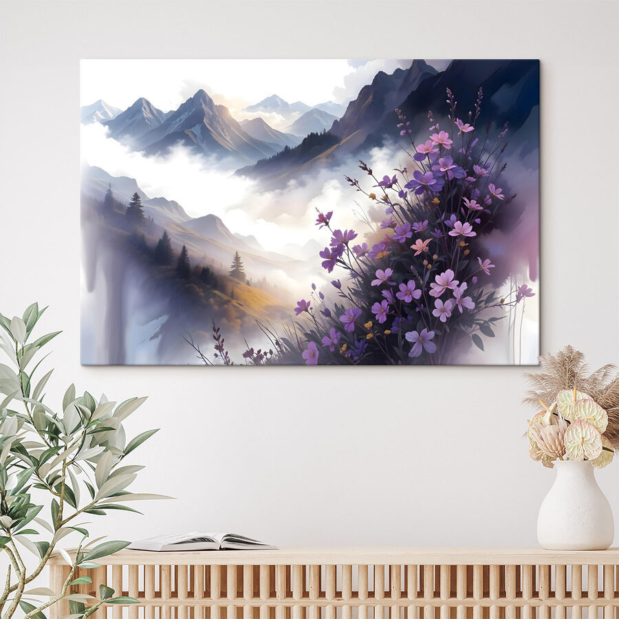 Paarse bloemen op een berg