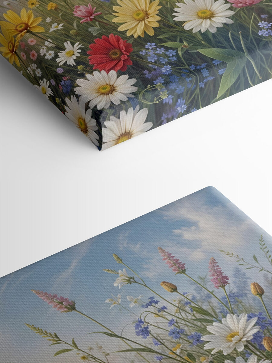 Field of flowers with blue sky and clouds Field of flowers with blue sky and clouds