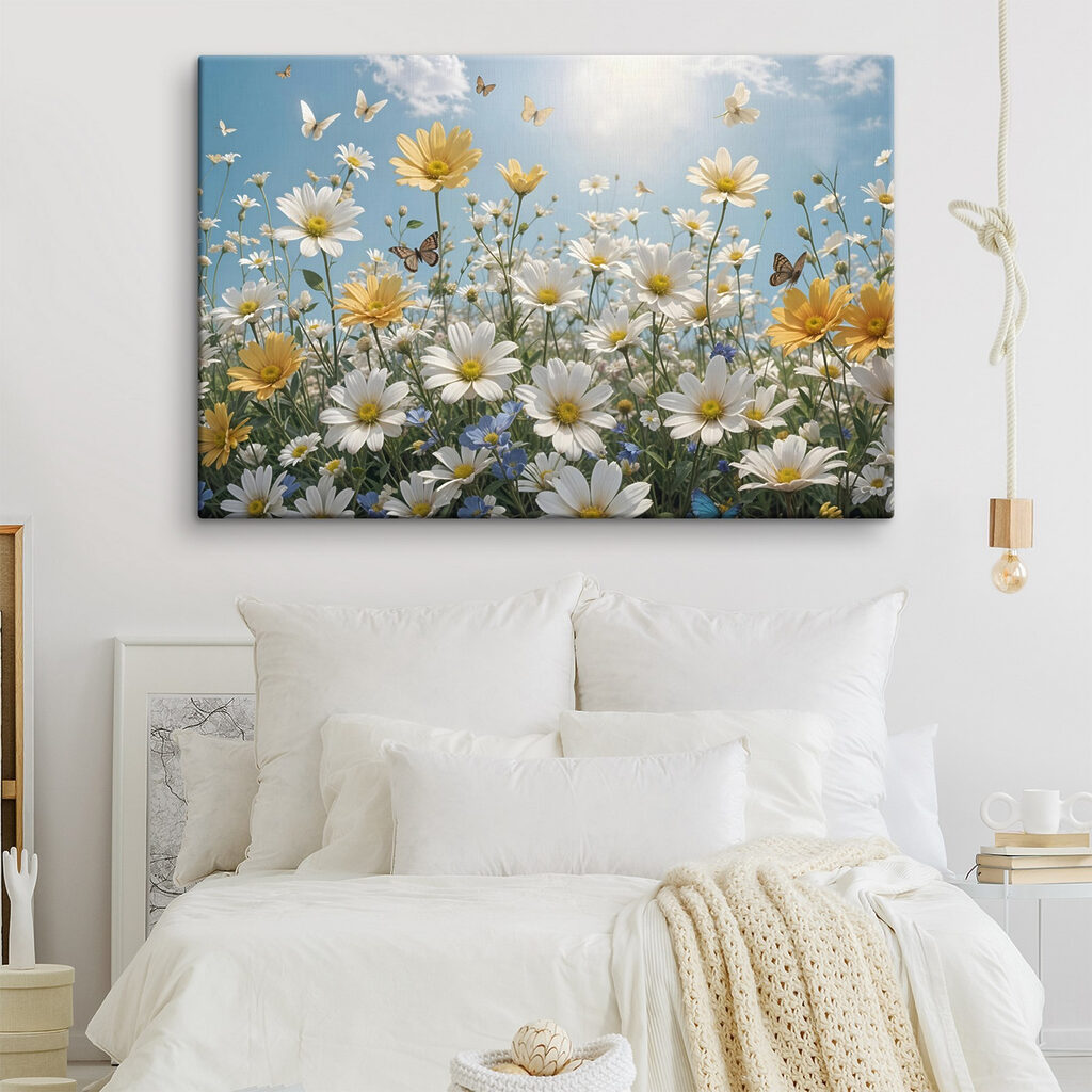 Group of butterflies flying over a field of flowers Group of butterflies flying over a field of flowers