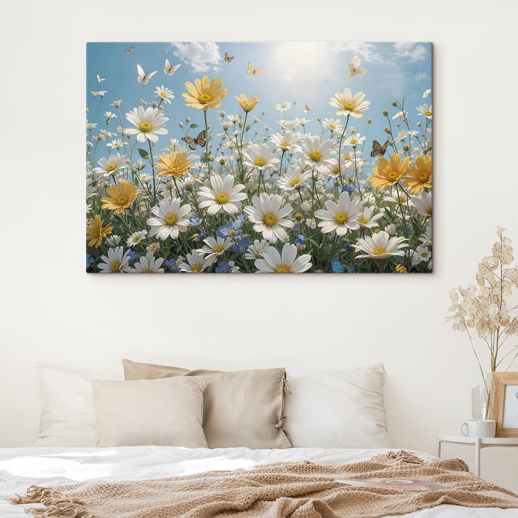 Group of butterflies flying over a field of flowers Group of butterflies flying over a field of flowers