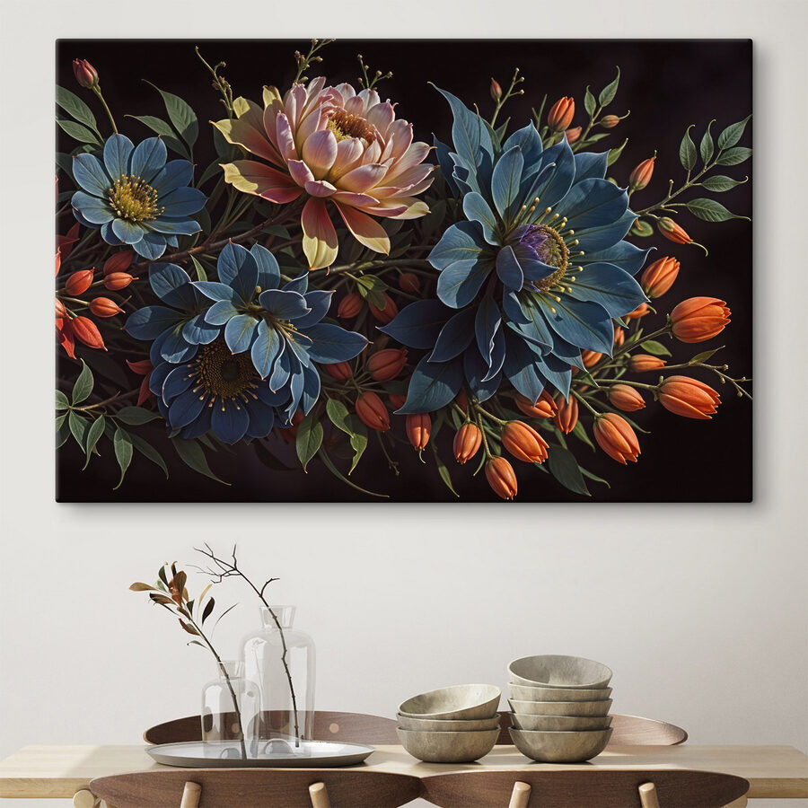 Groep bloemen met oranje knoppen
