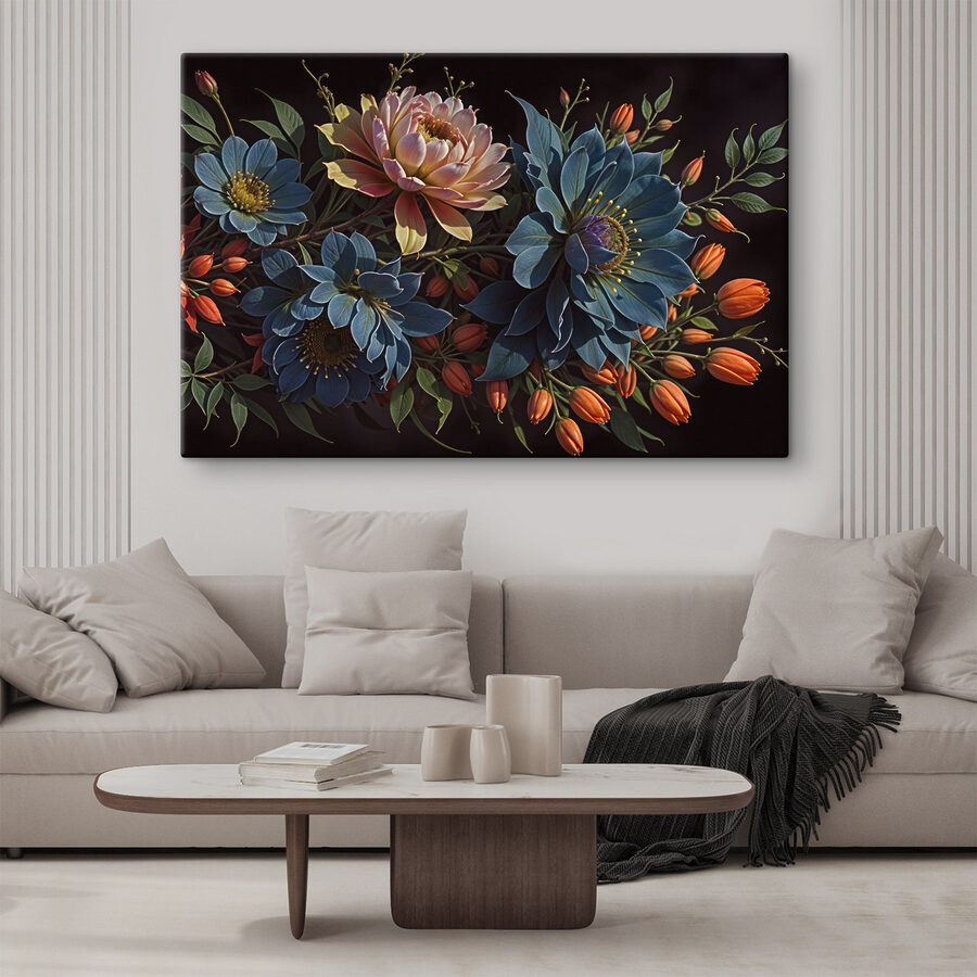 Groep bloemen met oranje knoppen