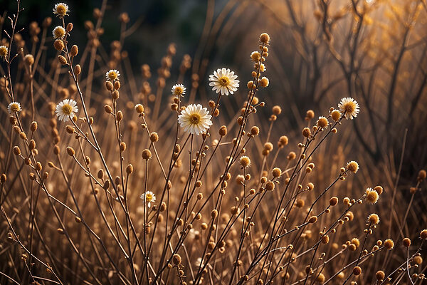 Groep witte bloemen op bruine stengels Groep witte bloemen op bruine stengels