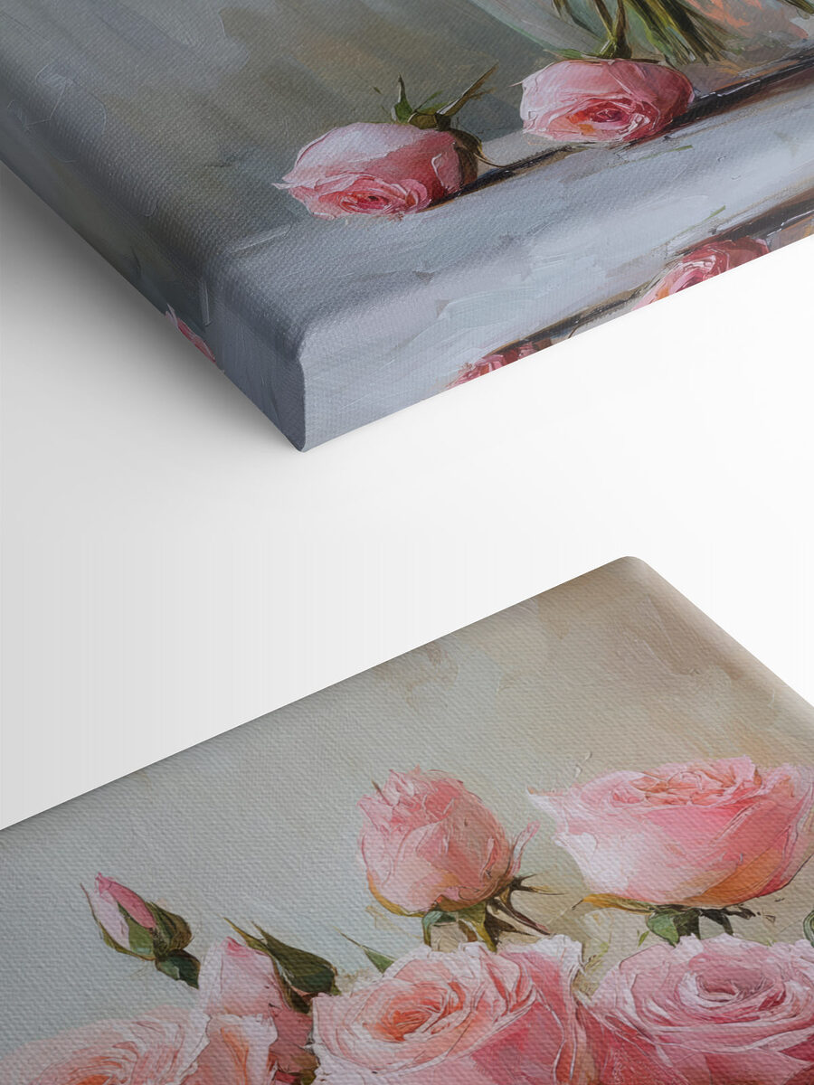 Schilderij van roze rozen in een vaas Schilderij van roze rozen in een vaas