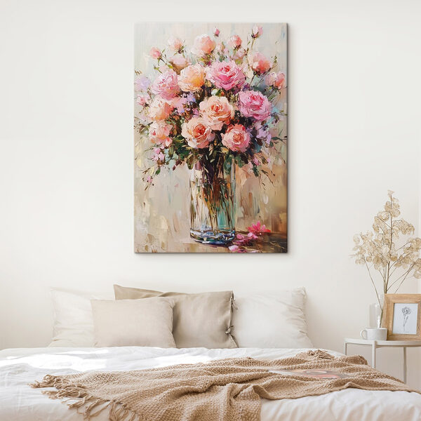 Schilderij van een boeket roze rozen Schilderij van een boeket roze rozen