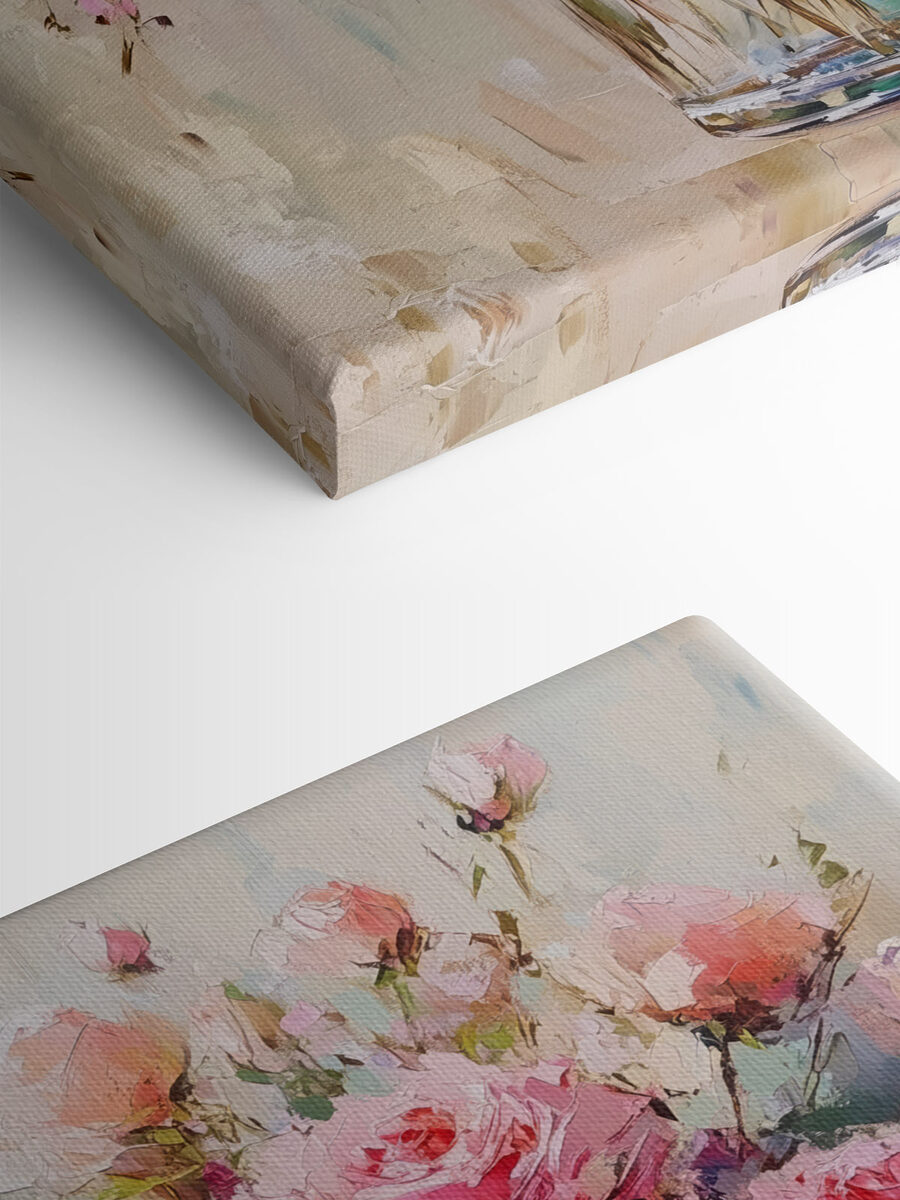 Schilderij van een boeket roze rozen Schilderij van een boeket roze rozen