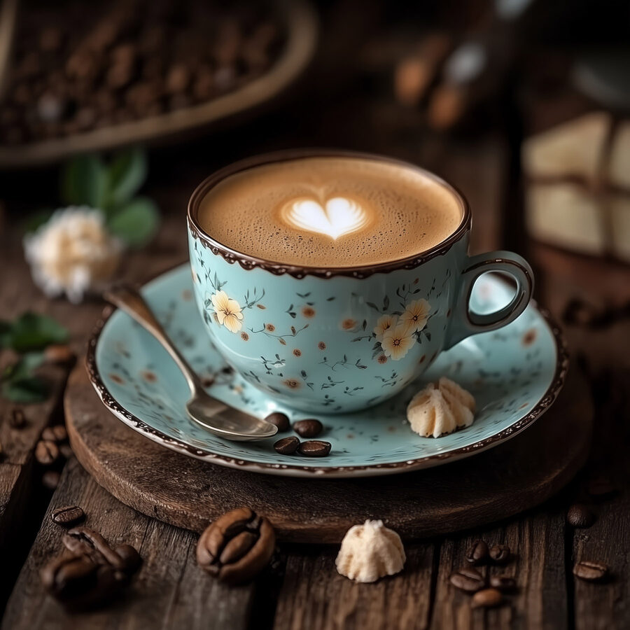 Kop koffie met hartvormig schuim in het schuim