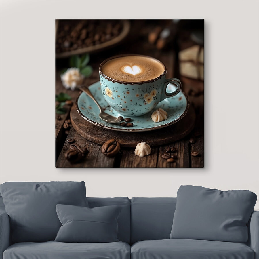 Kop koffie met hartvormig schuim in het schuim
