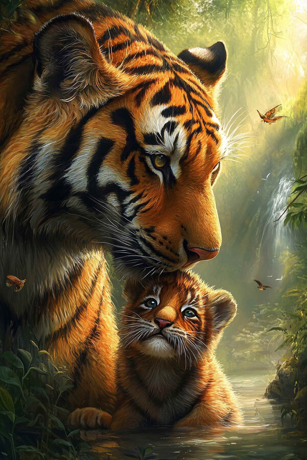 Tiger and a cub in the jungle