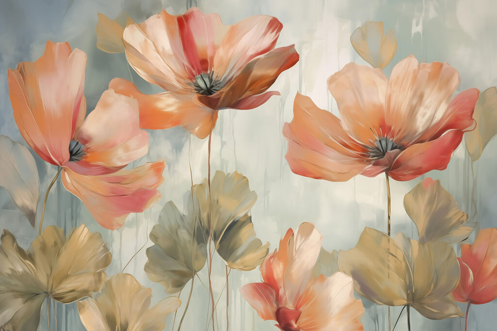 Schilderij van bloemen op een muur Schilderij van bloemen op een muur
