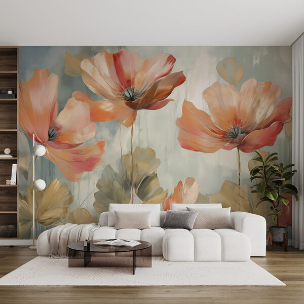 Schilderij van bloemen op een muur Schilderij van bloemen op een muur