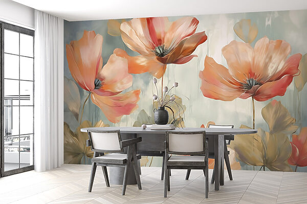 Schilderij van bloemen op een muur Schilderij van bloemen op een muur