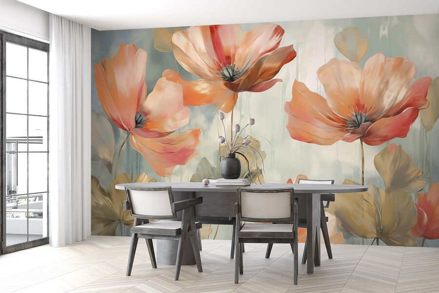 Schilderij van bloemen op een muur Schilderij van bloemen op een muur