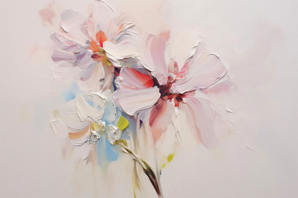 Schilderij van bloemen op een wit oppervlak Schilderij van bloemen op een wit oppervlak