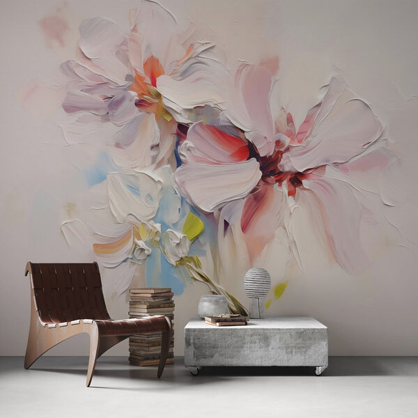 Schilderij van bloemen op een wit oppervlak Schilderij van bloemen op een wit oppervlak