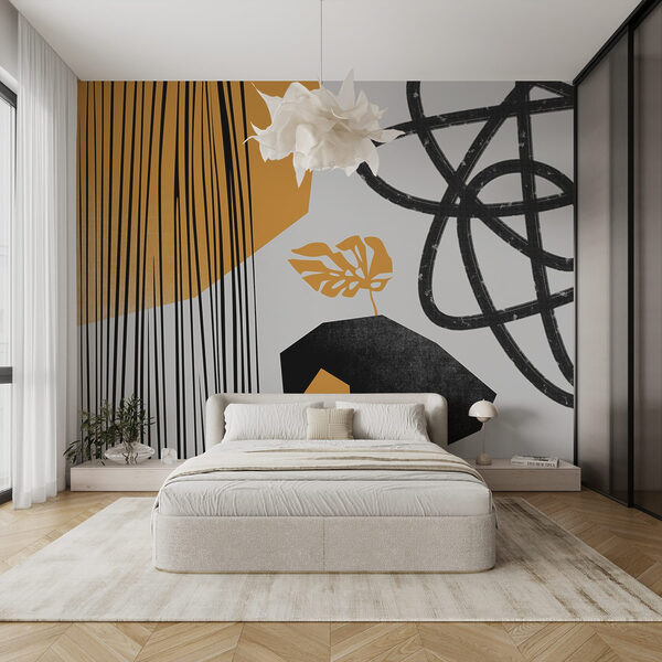Fotobehang Fotobehang Zwart met gele kunst (Artikelnummer: w02336)