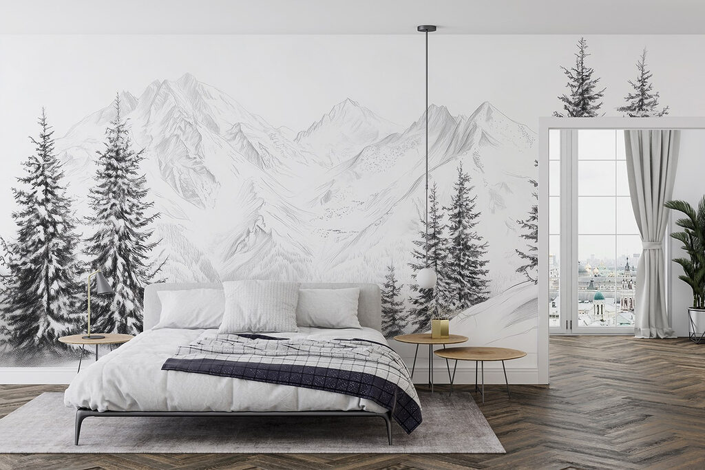 Drawing of a snowy mountain range