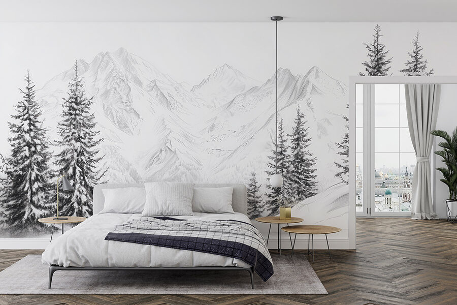 Tekening van een besneeuwde bergketen Tekening van een besneeuwde bergketen