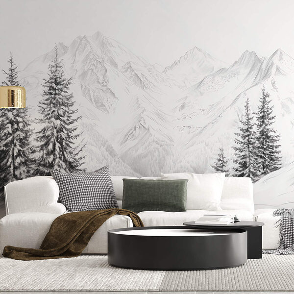 Tekening van een besneeuwde bergketen Tekening van een besneeuwde bergketen