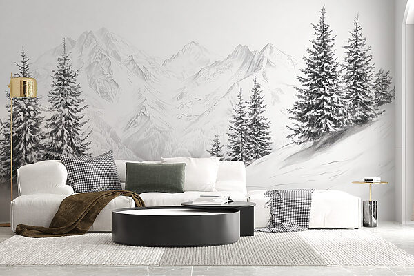 Tekening van een besneeuwde bergketen Tekening van een besneeuwde bergketen