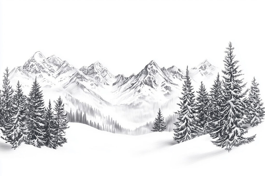 Tekening van een besneeuwde bergketen w02352p 1024x683 - Tekening van een besneeuwde bergketen