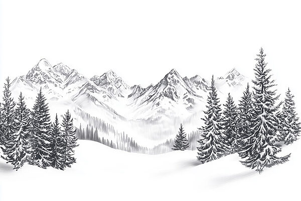 Tekening van een besneeuwde bergketen w02352p 600x400 - Tekening van een besneeuwde bergketen