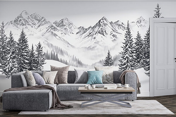 Tekening van een besneeuwde bergketen w02352pig5mr 600x400 - Tekening van een besneeuwde bergketen