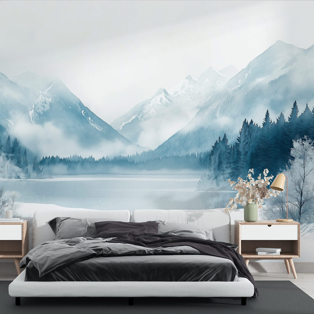 Lake surrounded by snow and mountains