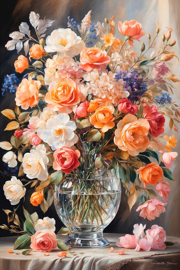Schilderij van bloemen in een vaas Schilderij van bloemen in een vaas