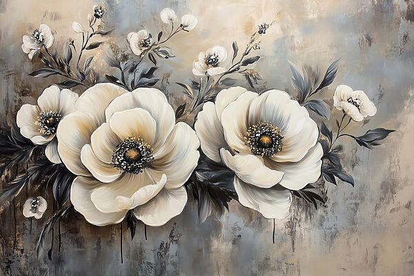 Schilderij van witte bloemen Schilderij van witte bloemen