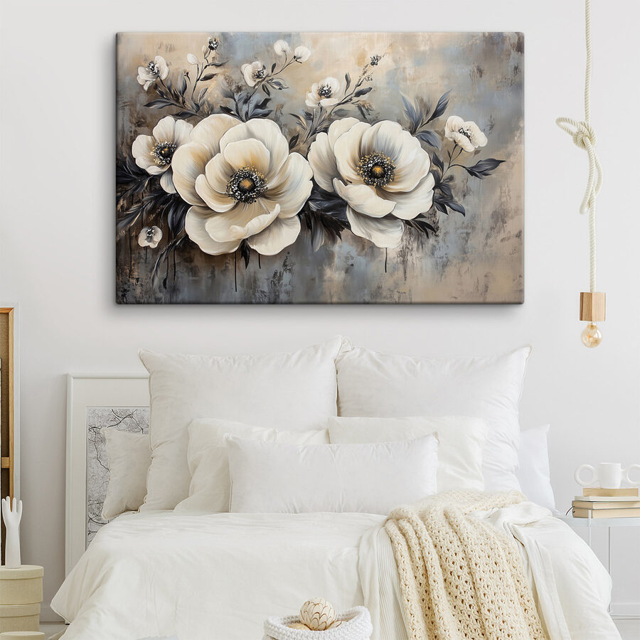 Schilderij van witte bloemen Schilderij van witte bloemen