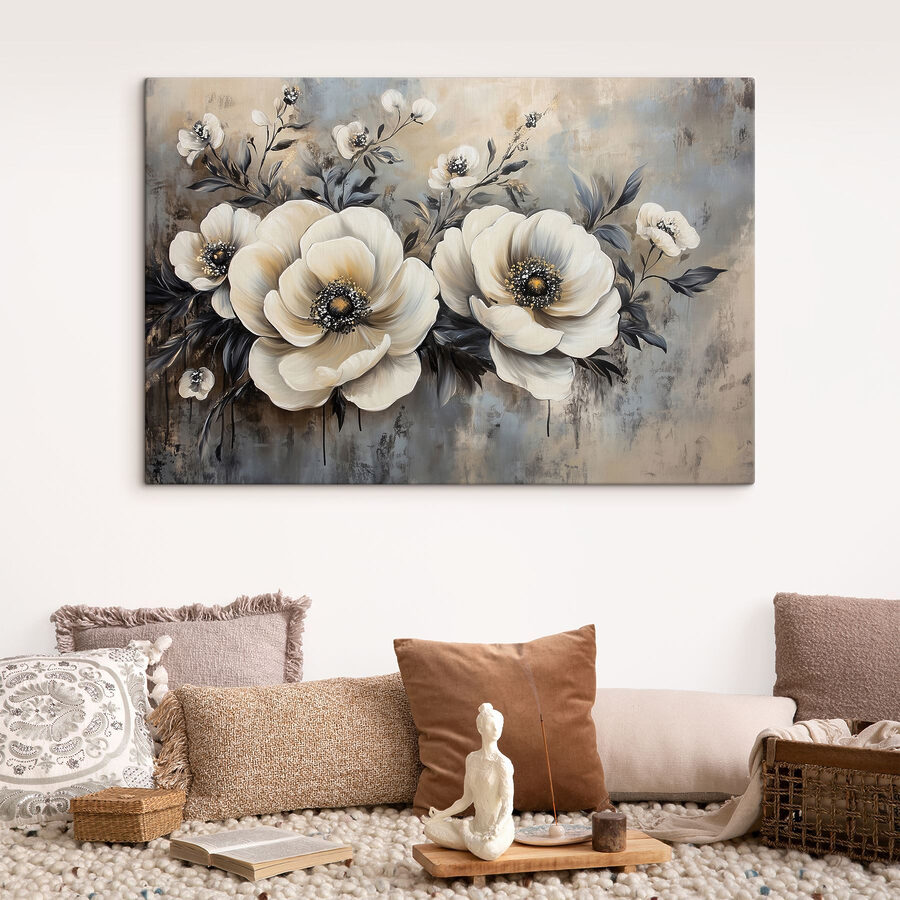 Schilderij van witte bloemen Schilderij van witte bloemen
