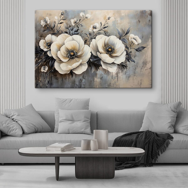 Schilderij van witte bloemen Schilderij van witte bloemen