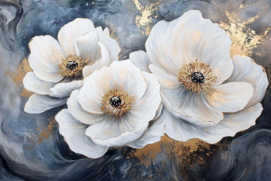 Schilderij van witte bloemen