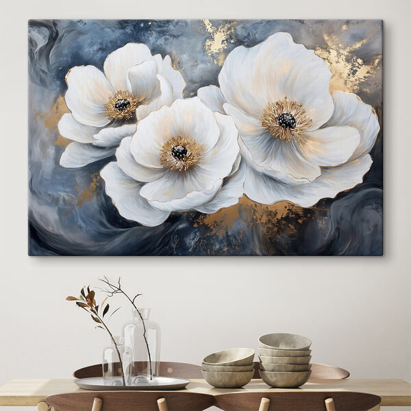 Schilderij van witte bloemen Schilderij van witte bloemen